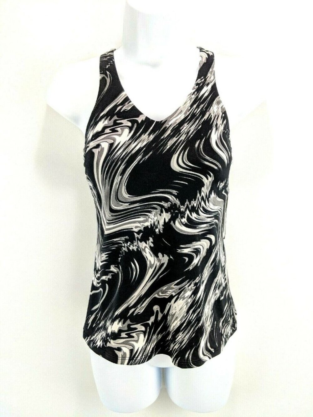 Nike Womens Sz Small Swimsuit Black & Gray Marble Racerback Tankini Top Nwt - Picture 1 of 9